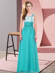 Eye-catching Teal Scoop Backless Appliques Quinceanera Dama Dress Sleeveless