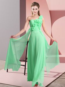 Cute Green Sleeveless Floor Length Hand Made Flower Lace Up Quinceanera Court Dresses