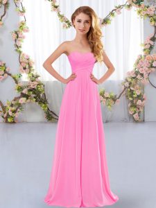 Great Rose Pink Lace Up Sweetheart Ruching Quinceanera Court Dresses Chiffon Sleeveless