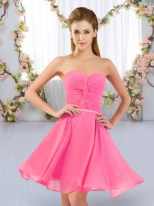 Designer Chiffon Sweetheart Sleeveless Lace Up Ruching Court Dresses for Sweet 16 in Rose Pink