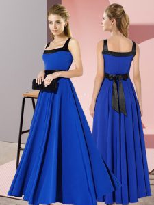 Best Selling Royal Blue Empire Chiffon Square Sleeveless Belt Floor Length Zipper Damas Dress