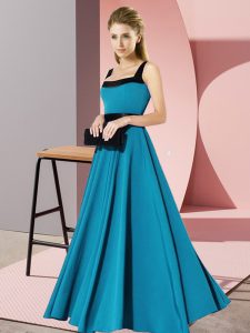 Flare Floor Length Zipper Damas Dress Teal for Wedding Party with Belt