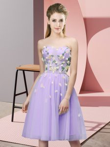 Glorious Lavender Sleeveless Tulle Lace Up Quinceanera Court Dresses for Wedding Party