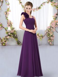 Modern Dark Purple Lace Up Straps Hand Made Flower Court Dresses for Sweet 16 Chiffon Sleeveless