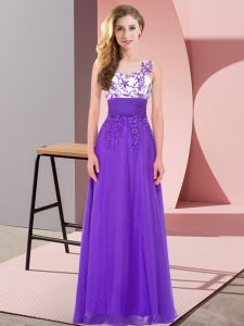 Purple Sleeveless Floor Length Appliques Backless Court Dresses for Sweet 16