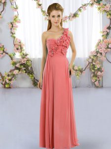 Glamorous Watermelon Red Sleeveless Chiffon Lace Up Court Dresses for Sweet 16 for Wedding Party