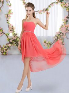 Customized High Low Watermelon Red Vestidos de Damas Strapless Sleeveless Lace Up