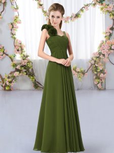 Floor Length Empire Sleeveless Olive Green Dama Dress Lace Up