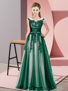 Top Selling Floor Length Dark Green Dama Dress Scoop Sleeveless Zipper