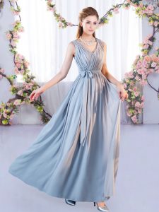 New Arrival Chiffon V-neck Sleeveless Lace Up Belt Court Dresses for Sweet 16 in Grey