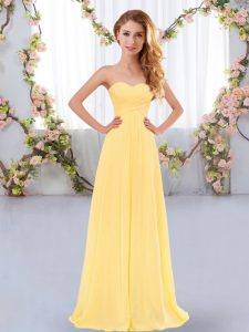 Spectacular Sleeveless Floor Length Ruching Lace Up Quinceanera Court Dresses with Gold