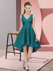 Lovely Sleeveless High Low Lace Zipper Court Dresses for Sweet 16 with Teal