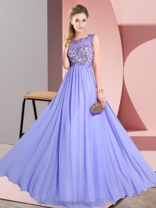 Sexy Floor Length Empire Sleeveless Lavender Damas Dress Backless