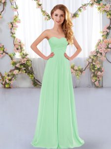 Lovely Floor Length Lace Up Quinceanera Court Dresses Apple Green for Wedding Party with Ruching