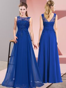 Romantic Royal Blue Sleeveless Beading and Appliques Floor Length Quinceanera Court of Honor Dress