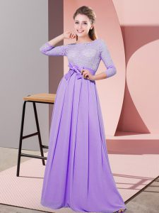 High Quality Floor Length Lavender Court Dresses for Sweet 16 Scoop 3 4 Length Sleeve Side Zipper