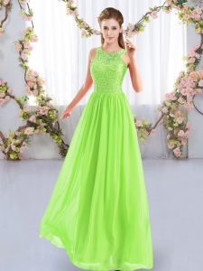 Affordable Floor Length Zipper Vestidos de Damas Yellow Green for Wedding Party with Lace