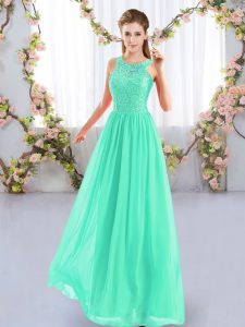 Sweet Scoop Sleeveless Court Dresses for Sweet 16 Floor Length Lace Apple Green Chiffon