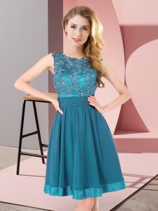 Teal Backless Quinceanera Court Dresses Beading and Appliques Sleeveless Mini Length