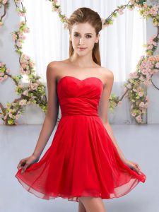 Red Sleeveless Ruching Mini Length Quinceanera Dama Dress