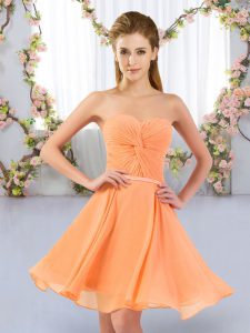 Comfortable Empire Dama Dress for Quinceanera Orange Sweetheart Chiffon Sleeveless Mini Length Lace Up