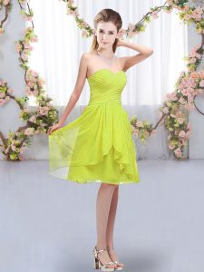 Flare Yellow Green Sleeveless Chiffon Lace Up Quinceanera Dama Dress for Wedding Party