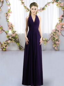 Vintage Dark Purple Empire Ruching Dama Dress Zipper Chiffon Sleeveless Floor Length