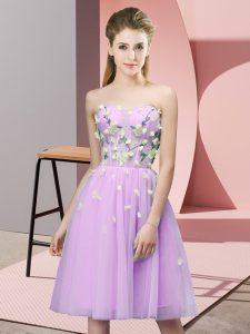Lilac Lace Up Court Dresses for Sweet 16 Appliques Sleeveless Knee Length