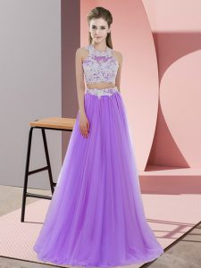 Fashionable Lavender Sleeveless Tulle Zipper Court Dresses for Sweet 16 for Wedding Party