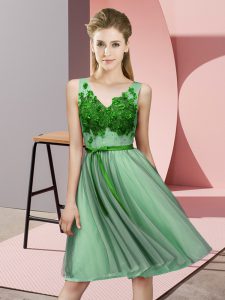 Knee Length Green Dama Dress V-neck Sleeveless Lace Up