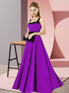 Latest Sleeveless Chiffon Floor Length Zipper Quinceanera Dama Dress in Purple with Belt