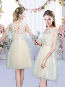 Champagne Lace Up Scoop Lace and Bowknot Damas Dress Tulle Sleeveless