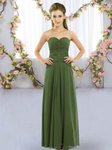 Dark Green Lace Up Quinceanera Dama Dress Ruching Sleeveless Floor Length