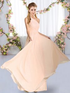 Peach Lace Up One Shoulder Ruching Damas Dress Chiffon Sleeveless