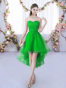 Green A-line Sweetheart Sleeveless Tulle High Low Lace Up Lace Quinceanera Court of Honor Dress