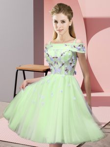 Yellow Green Short Sleeves Tulle Lace Up Quinceanera Court Dresses for Wedding Party