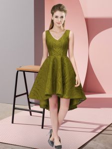 Modern High Low A-line Sleeveless Olive Green Quinceanera Court Dresses Zipper