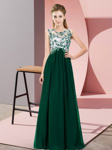 Beading and Appliques Dama Dress for Quinceanera Dark Green Zipper Sleeveless Floor Length