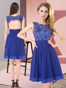 Royal Blue Empire Chiffon Scoop Sleeveless Beading and Appliques Mini Length Backless Quinceanera Court of Honor Dress