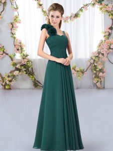 Dynamic Peacock Green Lace Up Straps Hand Made Flower Quinceanera Dama Dress Chiffon Sleeveless