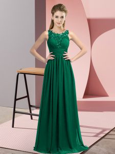 Luxury Peacock Green Sleeveless Floor Length Beading and Appliques Zipper Quinceanera Dama Dress