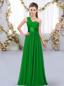 High Class Dark Green Lace Up One Shoulder Belt Quinceanera Court of Honor Dress Chiffon Sleeveless
