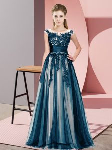 Floor Length Empire Sleeveless Navy Blue Court Dresses for Sweet 16 Zipper