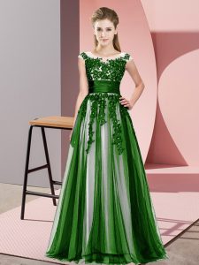 Adorable Floor Length Empire Sleeveless Green Quinceanera Court of Honor Dress Zipper