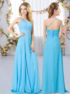 Aqua Blue Sleeveless Chiffon Zipper Damas Dress for Wedding Party