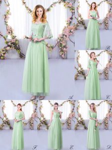 Traditional Apple Green Side Zipper Quinceanera Dama Dress Lace and Belt Half Sleeves Floor Length