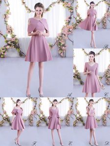 Pink Chiffon Zipper Scoop Half Sleeves Mini Length Quinceanera Court of Honor Dress Ruching