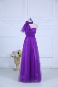 Glamorous Eggplant Purple Sleeveless Floor Length Ruching Zipper Vestidos de Damas
