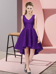Ideal Sleeveless High Low Lace Zipper Damas Dress with Purple