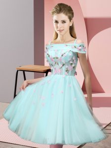 Apple Green Vestidos de Damas Wedding Party with Appliques Off The Shoulder Short Sleeves Lace Up